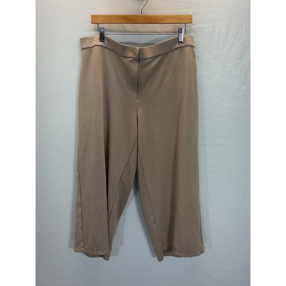 Eileen Fisher Crop Pants Womens XL Tan Travel Stretch Comfort Button Zip Lycocel